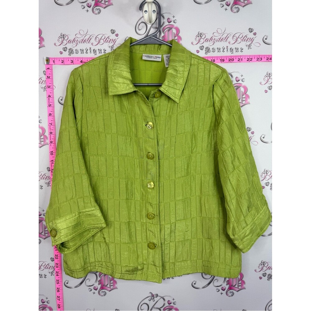 Carroll reed blazer cardigan  Lime Green Textured Button-Front Women's Shirt